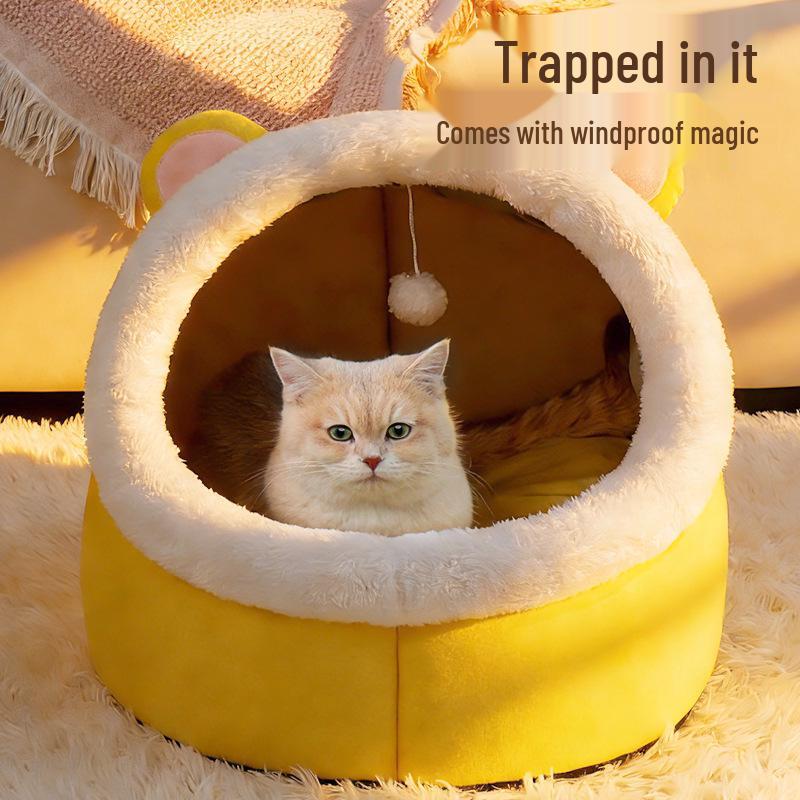 Four Seasons Universal Semi-enclosed Cute Pet Bed for Cats and Small Dogs - Winter Warmth