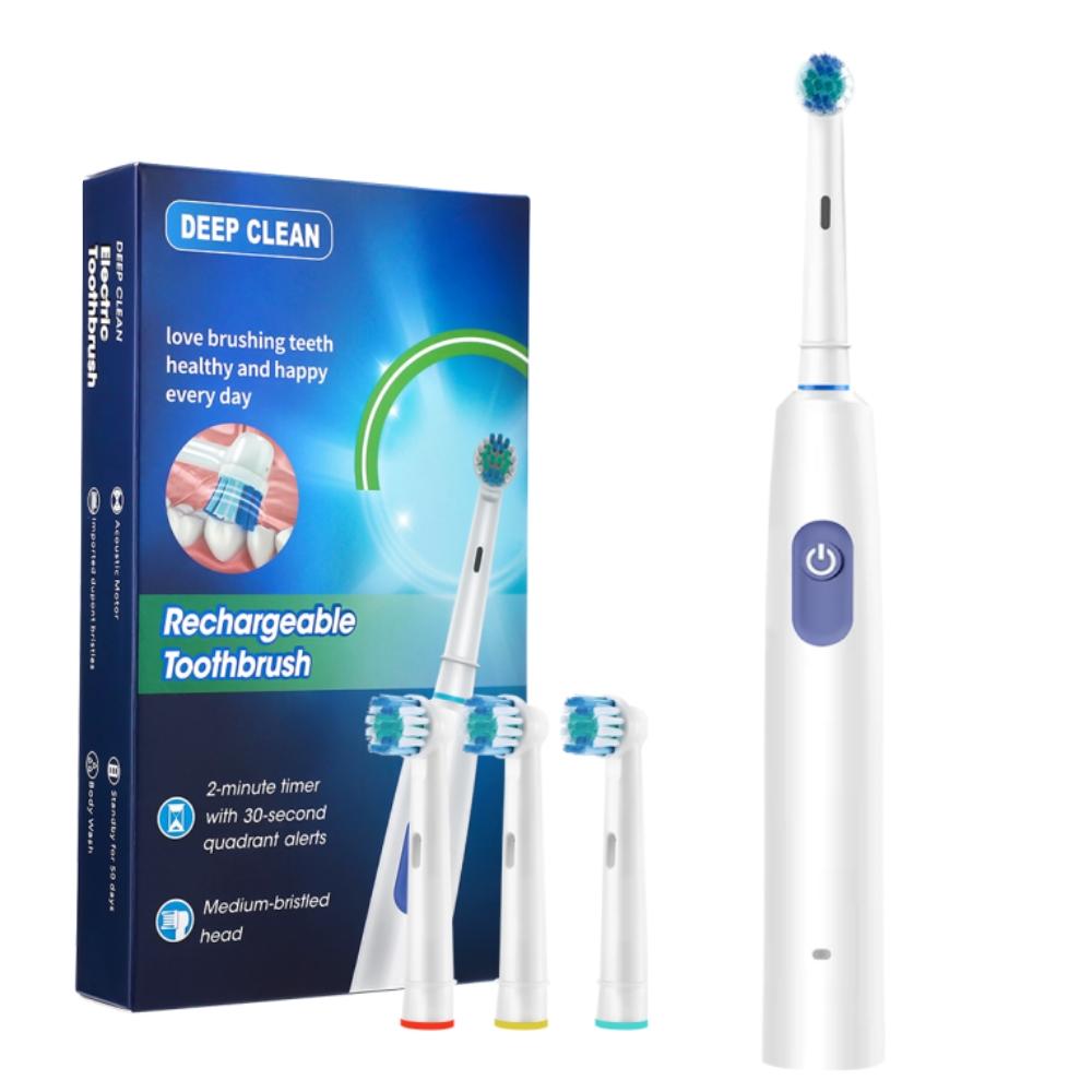 Electric Toothbrush Rotary Rechargeable Teeth Cleaner for Adults Soft Bristles Rotating Round Brush Heads Smart Timer Toothbrush