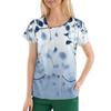 Women's Casual  Print Short Sleeve Sloping Collar Workwear Top With Double Pockets