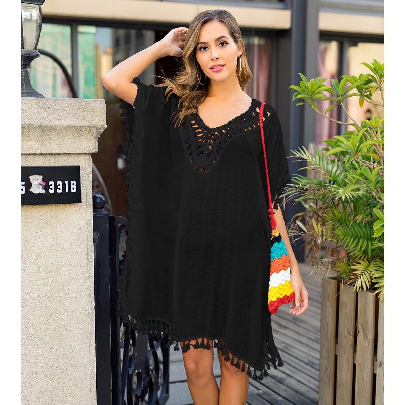 

Женские накидки больших размеров, сексуальное платье с открытой спиной и бахромой, свободное платье с разрезом, солнцезащитный крем, пляжный купальник, накидки One Size чёрный