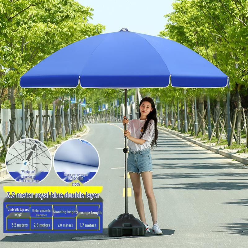 Großer Outdoor-Gewerbeschirm mit Doppelrippen - Sonnenschirm für Sonne, Werbung und Standnutzung