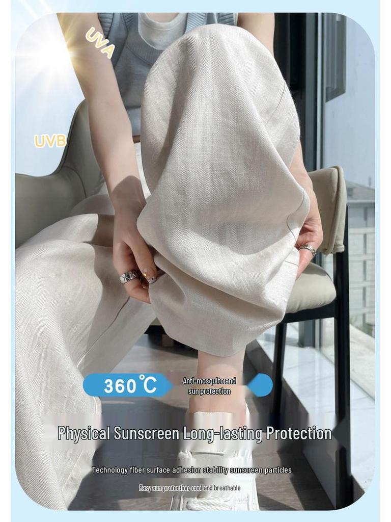 2026 Summer Women's Wide-Leg Cotton Linen High-Waist Casual Pants with Sun Protection