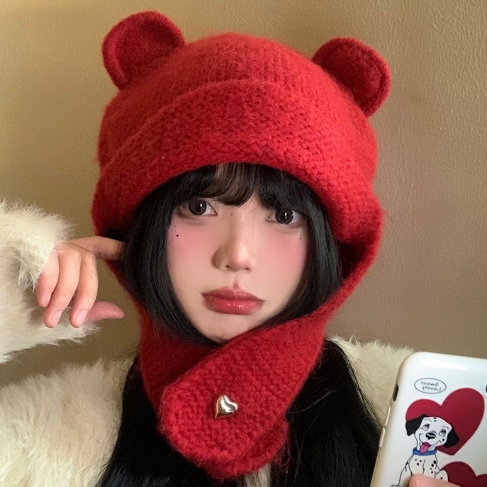 Winter Autumn Bear Ear Knitted Cap Cute Ear Protection Cap Fashion Warm Beanie Hats  Ski