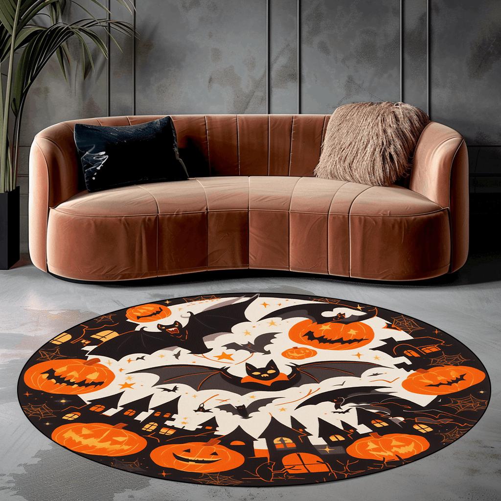 Halloweenský netopýr dýně kulatý koberec pro dekoraci obývacího pokoje pohovka konferenční stolek plocha židle podložka protiskluzové koberce pro ložnici noční stolek