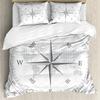 Compass Duvet Cover SetHand Drawn Windrose Floral Arrangement Design Compass Boating Theme PrintBedding Set DecorFull Size