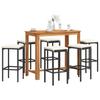 VidaXL 7 Pcs Garden Bar Set Black Solid Acacia Wood Rattan, Outdoor Bar Table and Chairs, Set of 3295286