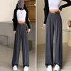 Women Long Pants Button Zipper Fly High Waist Office Lady Trousers with Pockets Solid Color Straight Wide Leg Suit Pants