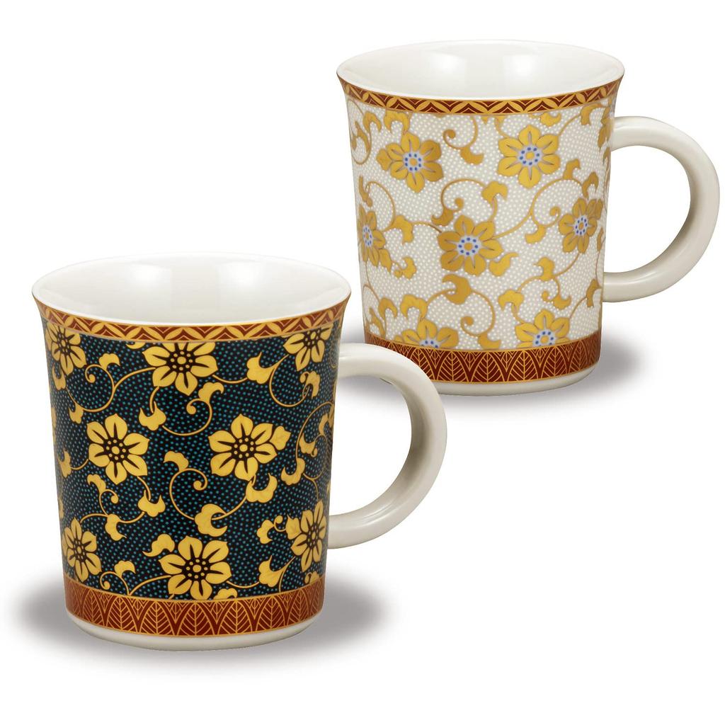 Stylish Kutani Ware Pair of Mugs, Combi Tessen Design, Perfect for 60th Birthdays, Weddings, or As a Gift