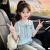 Girls Summer Preppy Peter Pan Collar Short Sleeve T Shirt Casual Cotton Top For Big Kids