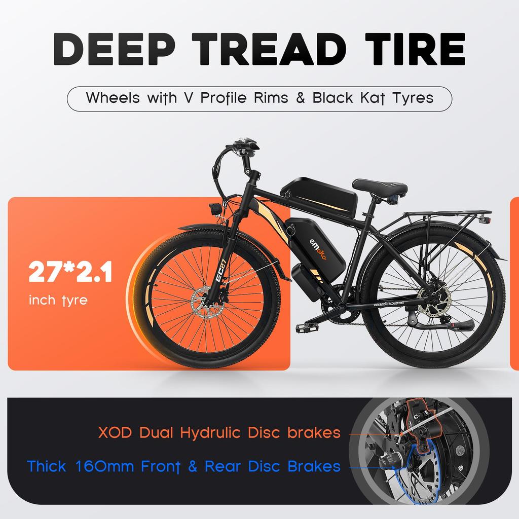 Electric Bike EMOKO 27" 500W Motor 48V 35AH Max Range 150Km Load 120Kg Black C27