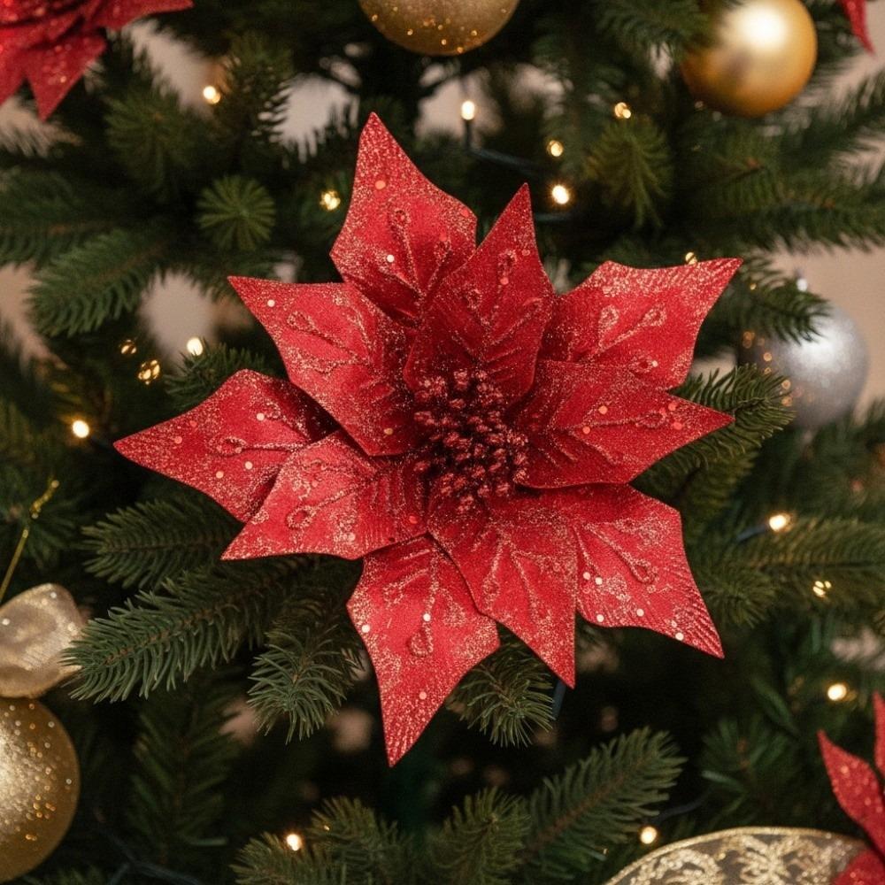 Fabric Christmas Glitter Flower 29 CM Christmas Tree Decorative Flowers Xmas