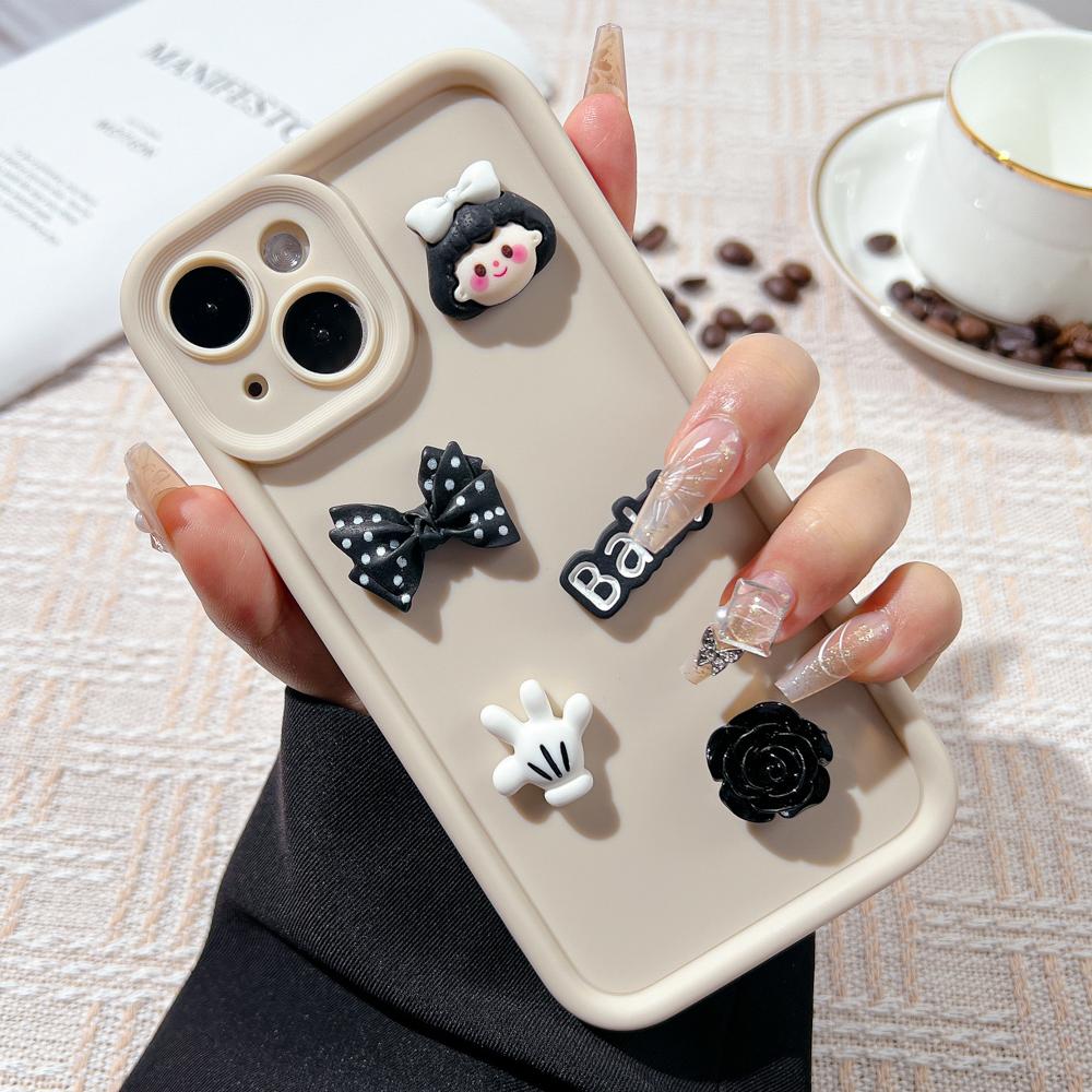 Korean Cute Cartoon 3D Coffee Bear Phone Case For iPhone 11 Case iPhone 13 12 14 16 15 Pro Max XR XS 7 8 Plus SE Soft Cover