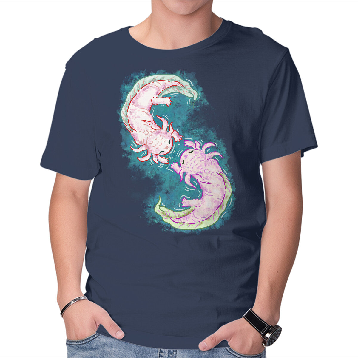 Unisex Crew Neck T-Shirt Axolotl Dance Graphic Short Sleeve Casual Tee S