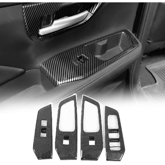 Car Window Lift Switch Panel Cover Trim Compatible with Toyota Grand Highlander 2024 2025 2026,ABS Front Rear Inner Window Lift Switch Panel Button Carbon Fiber Pattern
