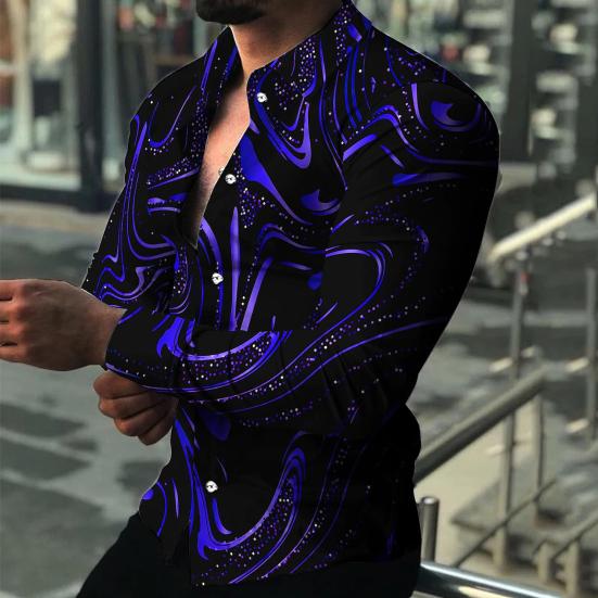 Men Shirt Long Sleeve Turn-down Collar Colorful Print Single-breasted Summer Top Men Clubwear