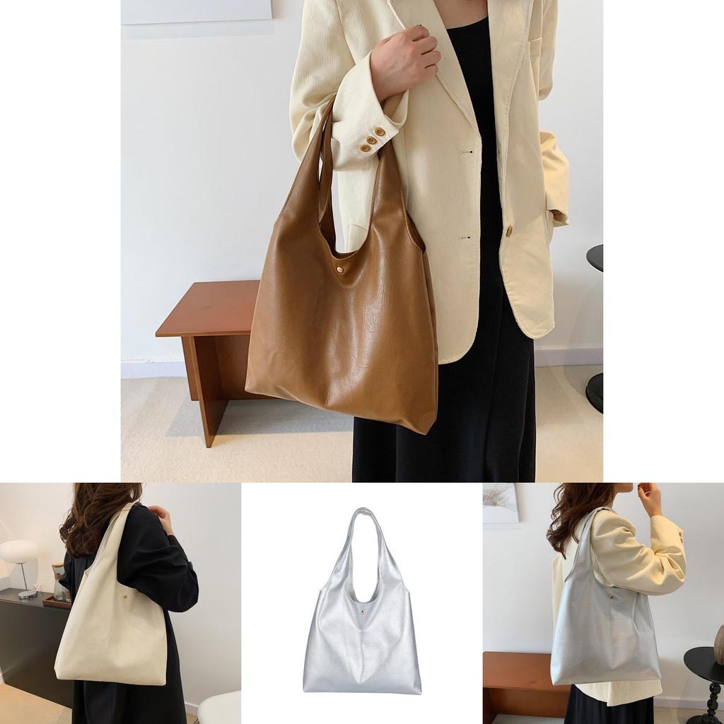 Fashionable Large Capacity Pu Tote Bag For Women Stylish Commuter Handbag In Black Silver White And Brown