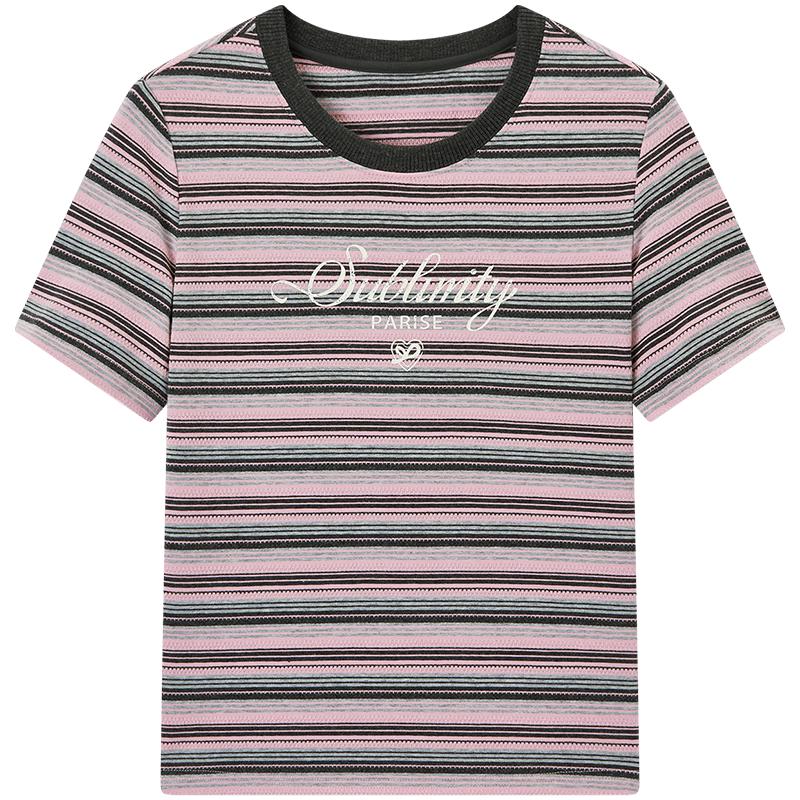 Aijutu Women s Striped Short Sleeve T-Shirt L