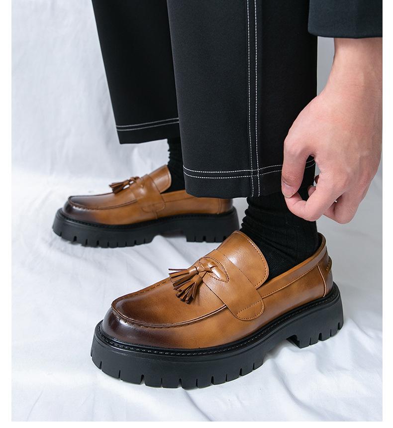 Men's Trendy Height-Increasing Leather Loafers - Thick Sole, Large Size, Casual Business Shoes