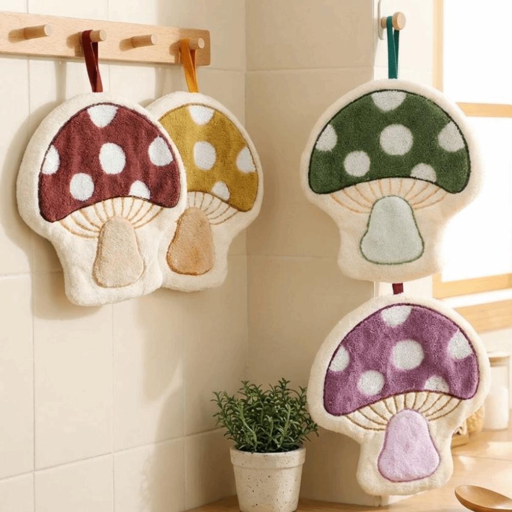 Soft Mushroom Theme Hand Towel Coral Fleece Bathroom Kerchief Toilet Handkerchief Kitchen Home