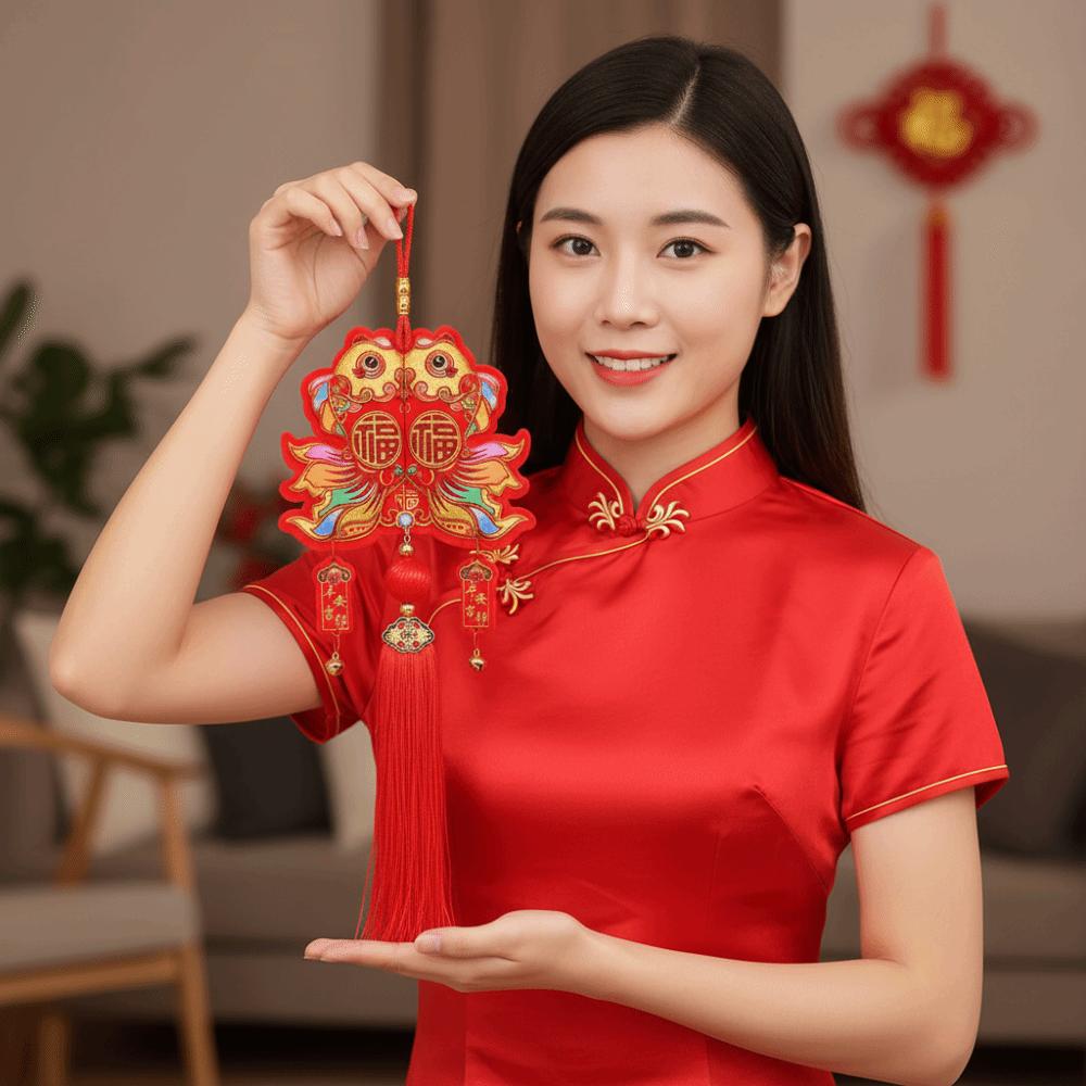 The God of Fortune Chinese New Year Decoration Red Embroidered Spring Festival Decorations Traditional Good Fortune