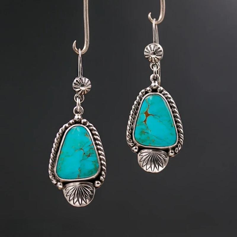 Hot Selling Women's Blue Resin Inlaid Retro Jewelry Metal Handmade Pendant Earrings