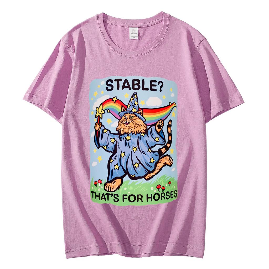 Stable Thats for Horses Funny Cat Meme Tshirt Men Women Fashion Y2k Short Sleeve Tshirts Summer Casual Loose Cotton T Shirts