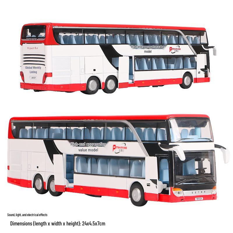 Baosilun 66029 Alloy Double-Decker Bus Toy with Pull-Back, Sound & Light Features