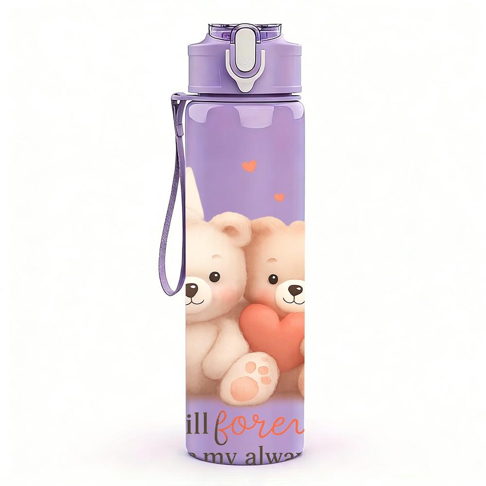 1PC Two Teddy Bear Love Art 750ml Color Plastic Sports Water Bottle Leakproof Flip Straw Lid Suitable for Sports Office Home Use