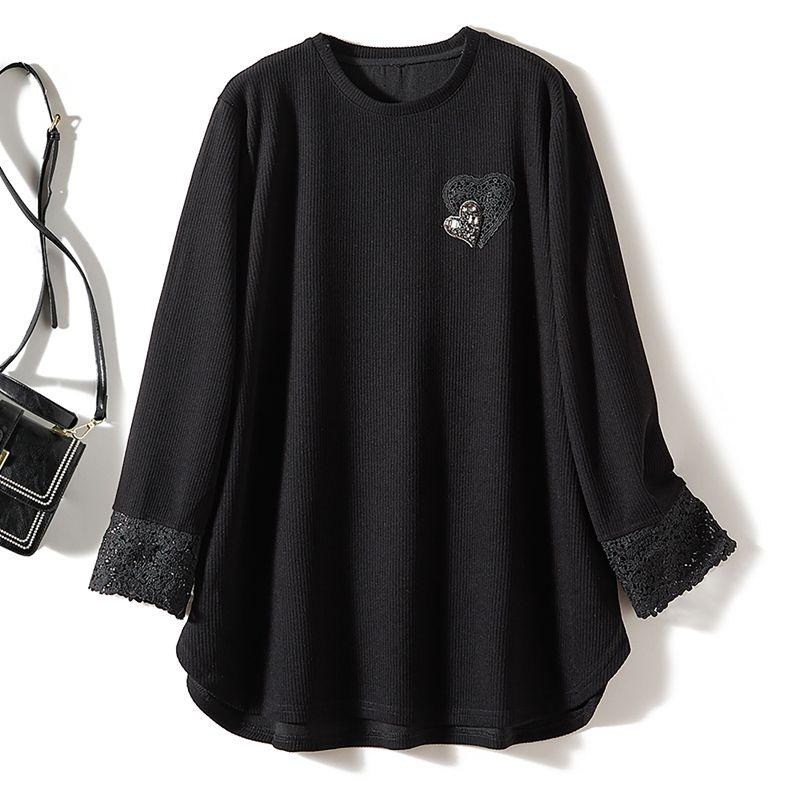 

A Small Amount of Wool! Japanese Single Women s Long Sleeve Pit Stripes round Neck Woven Cashmere Pullover Sweater Fall and Winter Thick T-shirt Black L
