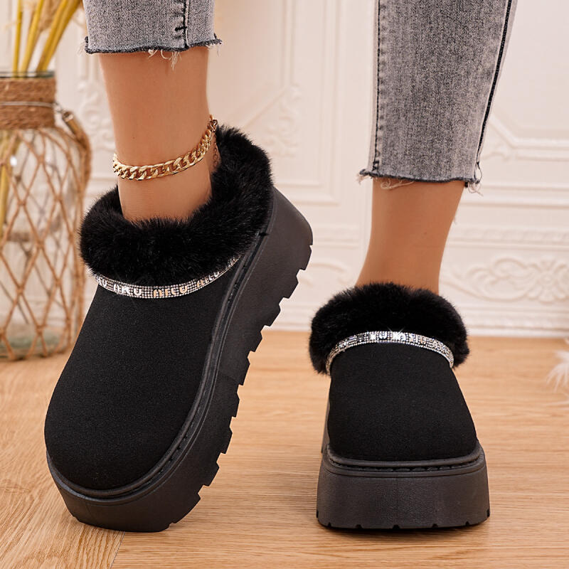 Fashion Fashion Glitter Chain Furry Snow Boots Women 2025 Winter Chunky Platform Wedge Heel Fur Ankle Boots Warm Short Plush Booties