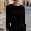 Women's Cowl Neck Long Sleeve Chiffon Blouse Color Top