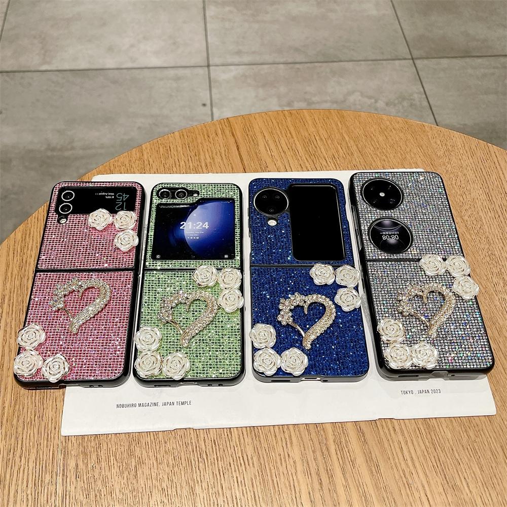 Luksusowe Błyszczące Diamentowe Etui Kameliowe dla Samsunga Galaxy Z Flip 4 5 Cover Matowe Twarde Odporne na Wstrząsy Etui Bumperowe Dla Z Flip3 Flip5 5G