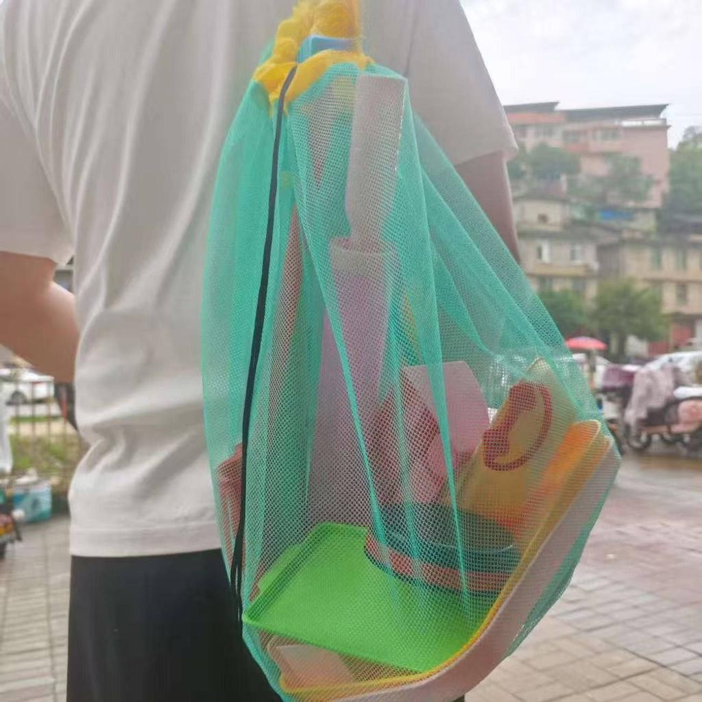 Large Mesh Drawstring Beach Bag for Kids and Adults Sand Toy Storage Net Swimming Pool Organizer Tote