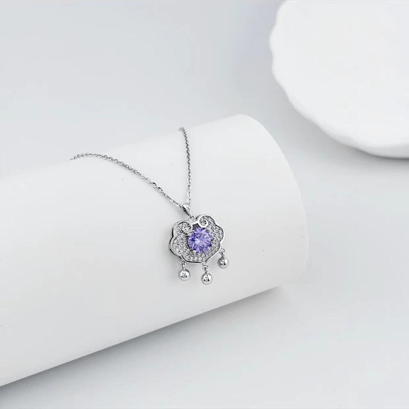 Sterling Silver S925 Safety Lock Tassel Sliver Beads Clavicle Necklace Women's Light Luxury High-Grade Chinese Style