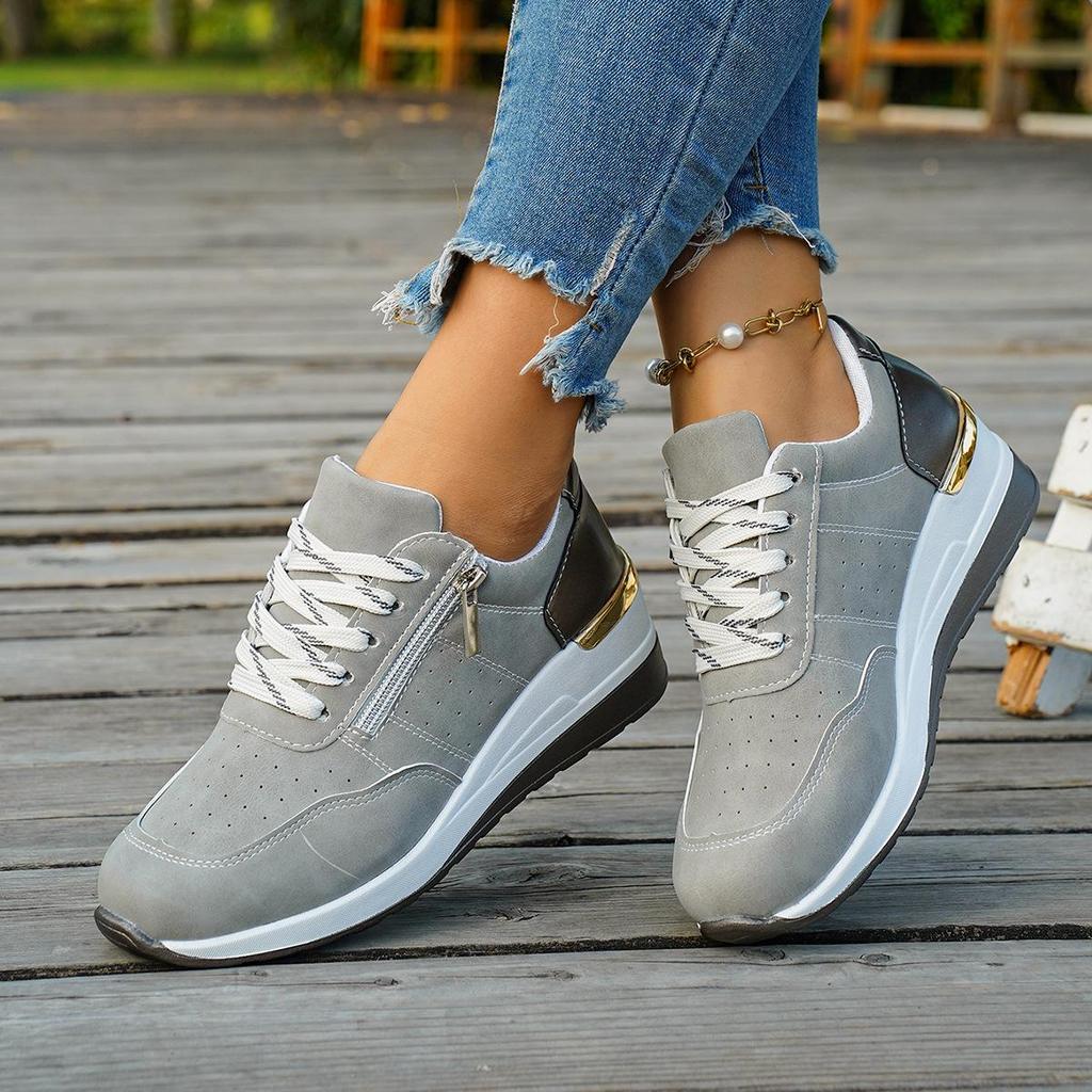 European & American Wedge Heel Fashion Sneakers: Versatile, Plus-Size, Color Block, Thick Sole Casual Shoes for Women