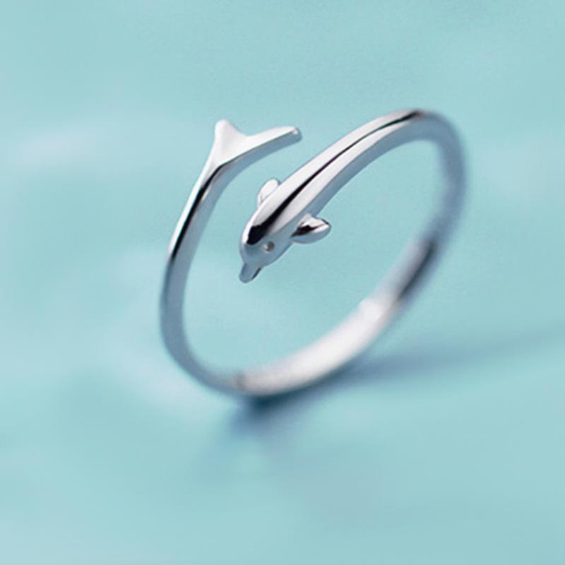Dolphin-Inspired Adjustable Open Ring - Cute, Creative Korean Style Marine Animal Design