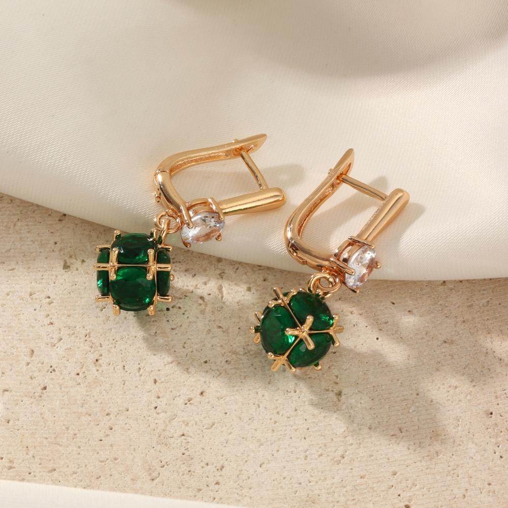 

1 пара стильных сферических висячих сережек из циркония для женщин, серьги, ювелирные изделия, аксессуары для свадебной вечеринки зелёный