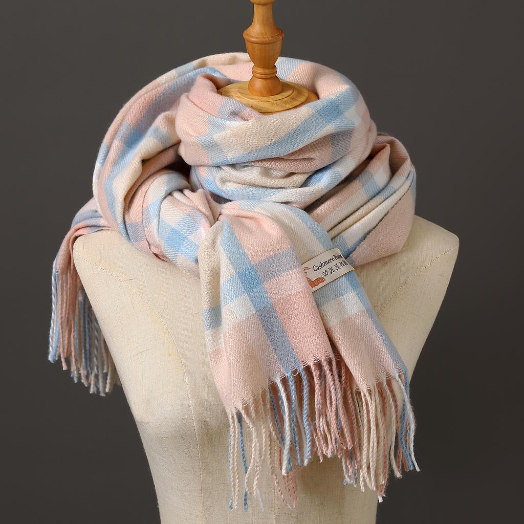 Female Blanket Foulard Bandana Autumn Men's Thick Wrap Scarves Winter Warm Cashmere Plaid Scarf Luxury Brand Fringe Large Shawls