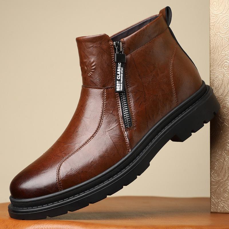 Men's Genuine Leather Boots Fashion Casual High Top Boots Side Zip Ankle Boots for Men Classics Business Short Boot Botas Hombre