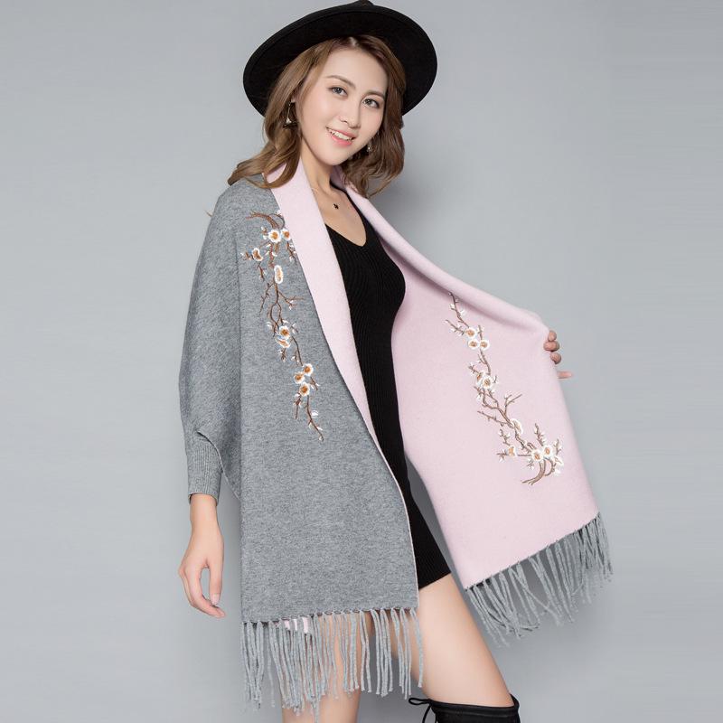 Korean Style Embroidered Shawl Cape: Versatile Knit Scarf for All Seasons