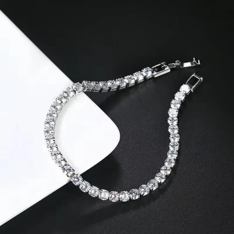 Luxury Hiphop Iced Out 4mm Cubic Zirconia Crystal Tennis Bracelets For Women Men Color Silver Color Bracelet Chain Jewelry