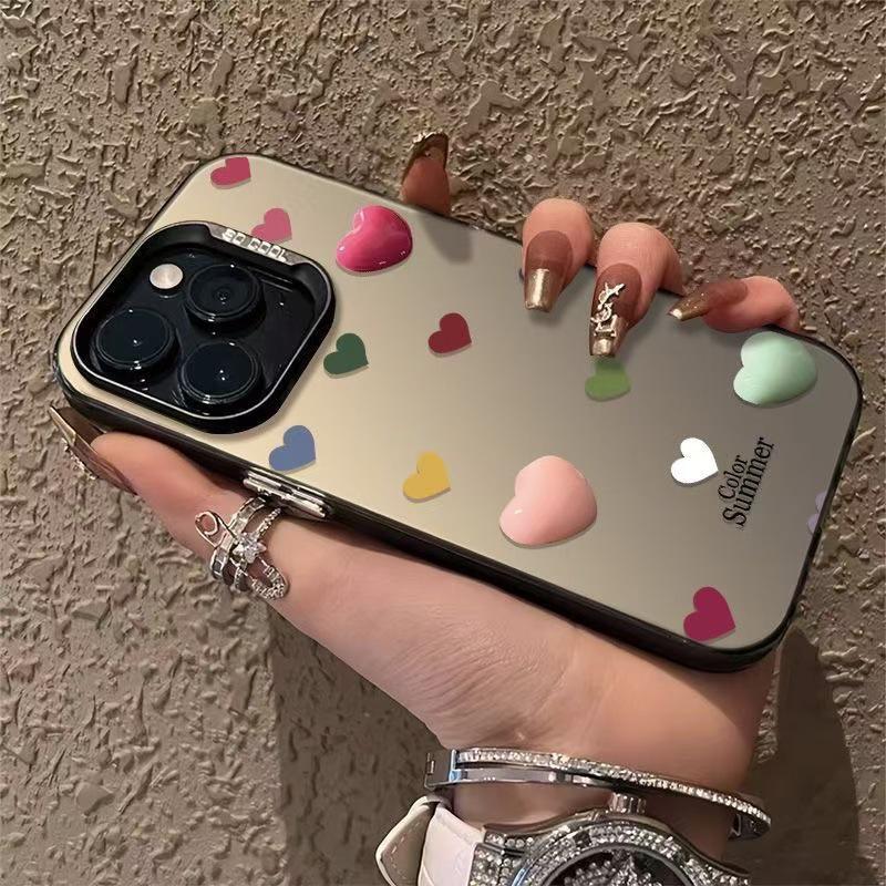 Colorful Heart Design Phone Case for iPhone 16Pro/17Pro/15/14 - Cute & Fun
