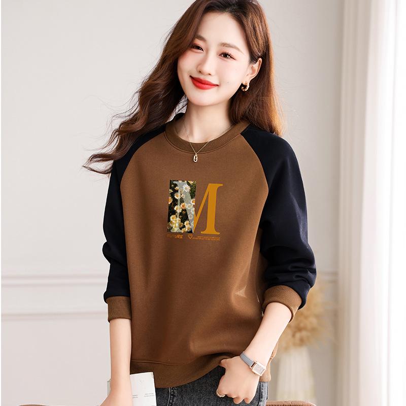 

Женская толстовка с круглым вырезом - стиль весна/осень-зима 2025 г., модный бархат плюс, принтованное плетение, повседневный универсальный топ 4XL (155-170 jin)