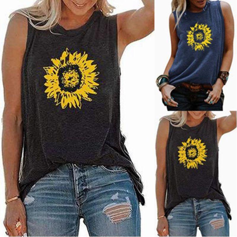 Womens Sleeveless Sunflower Tops Blouse Ladies Vest Tank Pullover Tshirts Tee