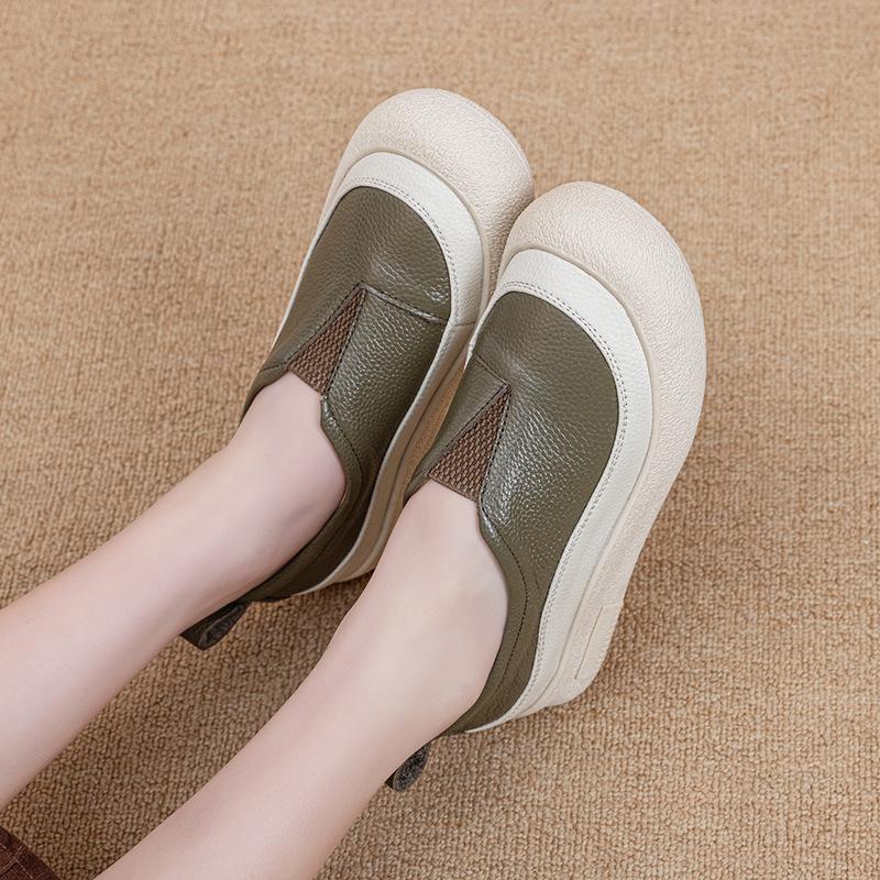 

Весенне-осенние новые кожаные туфли-лодочки из средней кожи, туфли на мягкой подошве из говяжьей кожи, удобные повседневные туфли с глубоким вырезом для женщин 41 хаки
