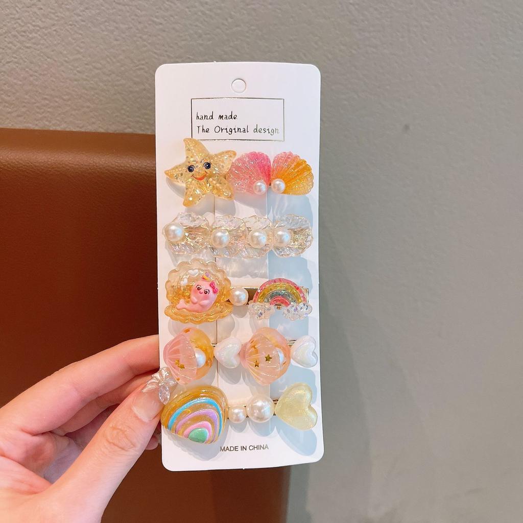 Summer Ocean Starfish Shell Hairpin Cute Children'S Hairpin Duck Beak Clip Pearl Hair Accessories Headgear Clip Girl