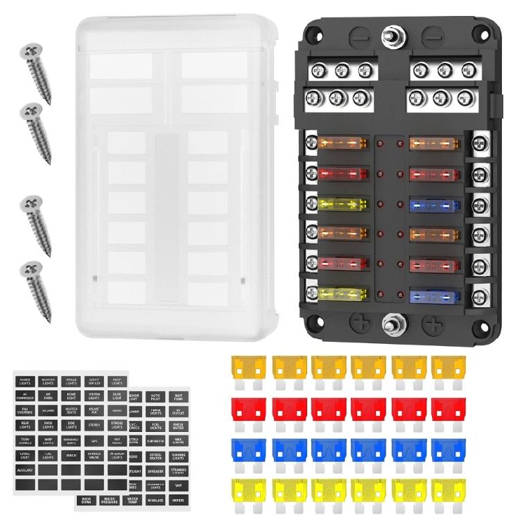 6/12 Way Car Boat Fuses Box Block Holder 12V 36V Auto Marine Waterproof Power Distribution Panel Board