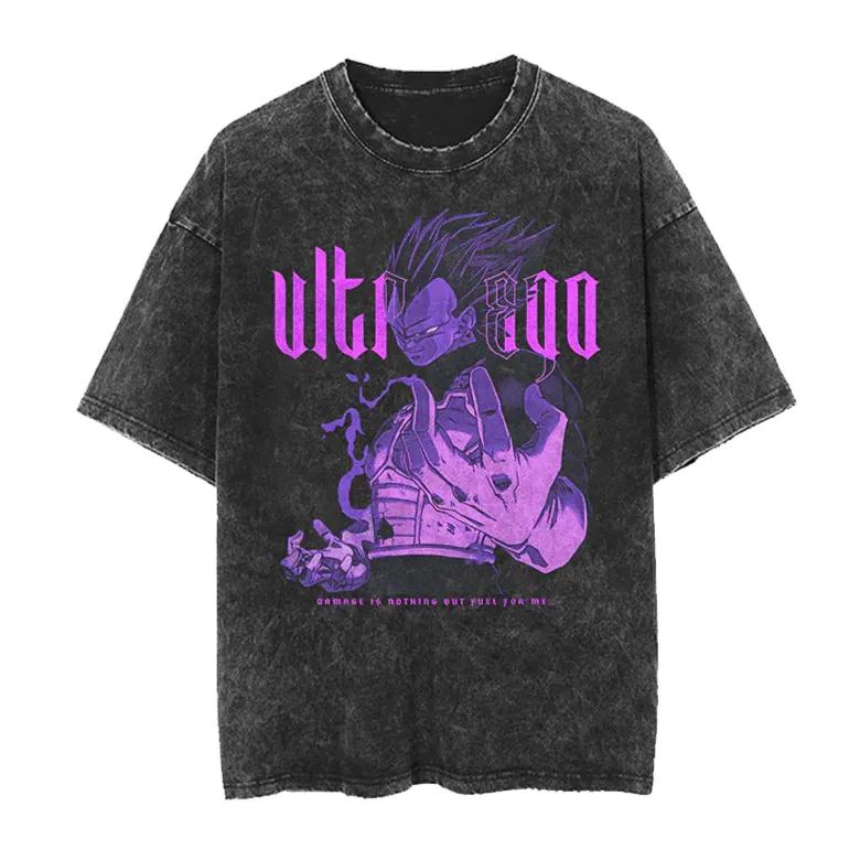 

Dragon Ball Vegeta T Shirt Ultra Ego Men Acid Wash Oversized Anime Purple Power Cotton Vintage Gym Streetwear Graphic Top Tee M
