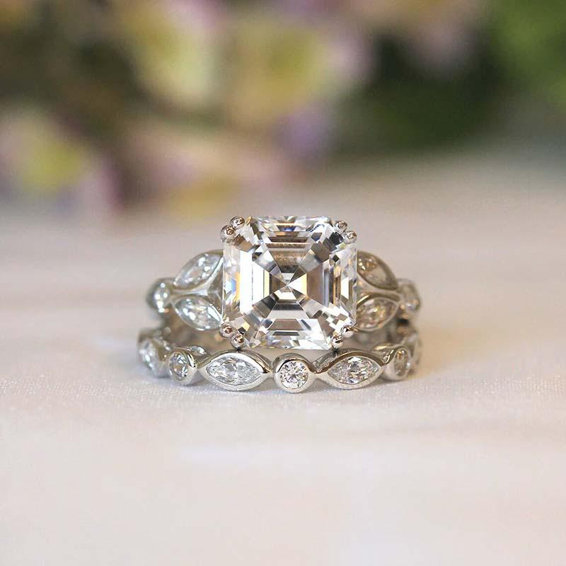

LADAZA Luxury Flower Square Diamond Princess Couple Rings - European & American Fashion Engagement Jewelry Size 7
