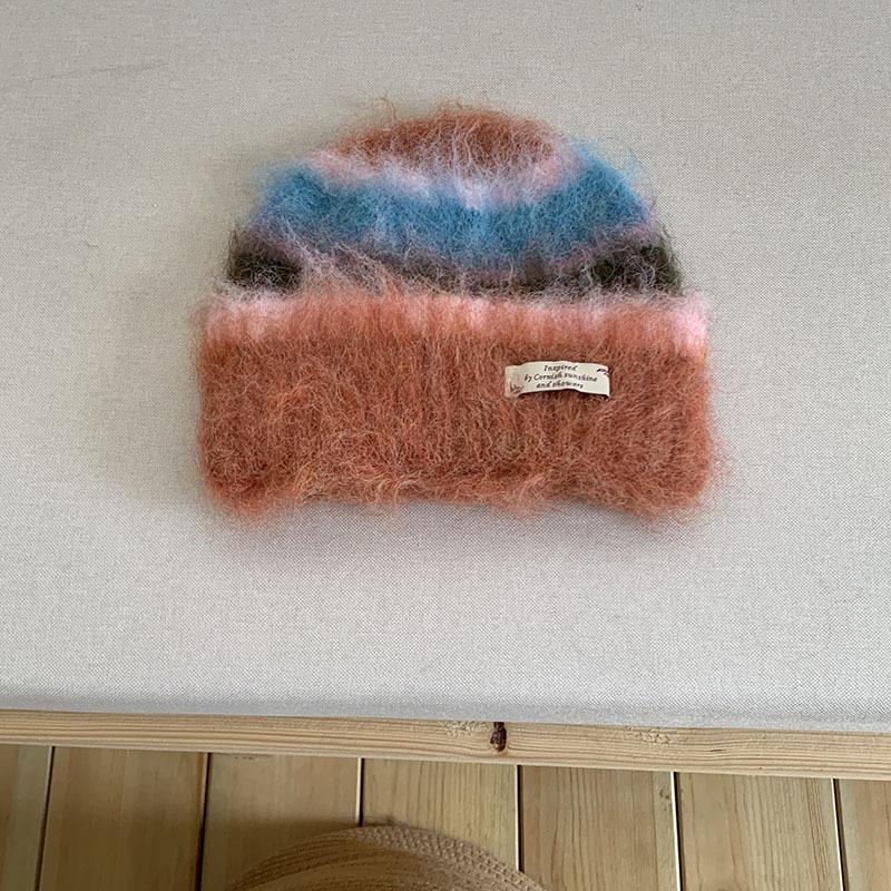 Thick Woolen Knitted Scarf Autumn Winter Rainbow Color Block Striped Versatile Anti-Cold Shoulder Wrap Scarf